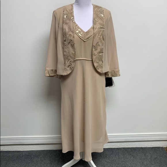 LE BOS | Size 10 | Champagne Embellished Sleeveless Dress & Sheer Jacket NWT - Picture 1 of 15